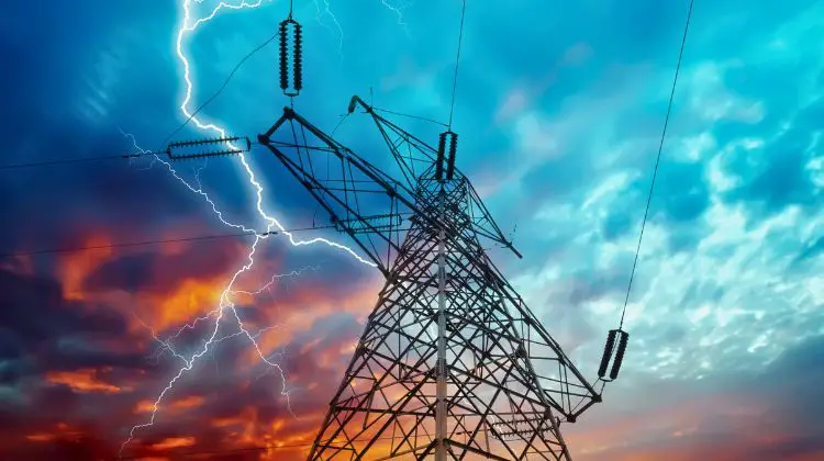 lightning strike behind power lines