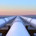 pipeline with the sunset in the background